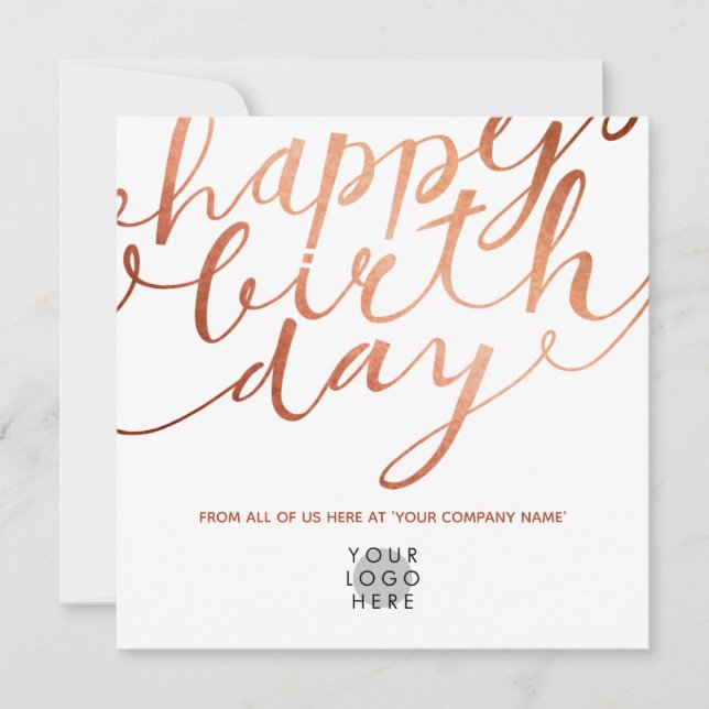 Logotyp Faux Copper Elegant Hand Lettering Birthda Kort (Framsida)