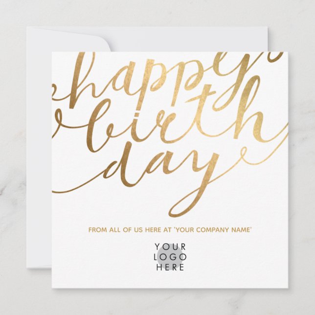 Logotyp Faux Guld Glamous Hand Lettering Birthday Kort (Framsida)