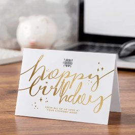 Logotyp Faux Guld Hand-skript Birthday Clean White Kort