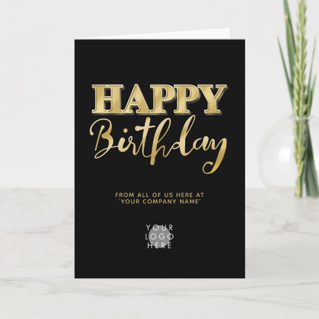 Logotyp Faux Guld Lettering Business Birthday Blac Kort (Framsida)