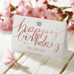 Logotyp Faux Ro Guld Hand Script White Birthday Kort