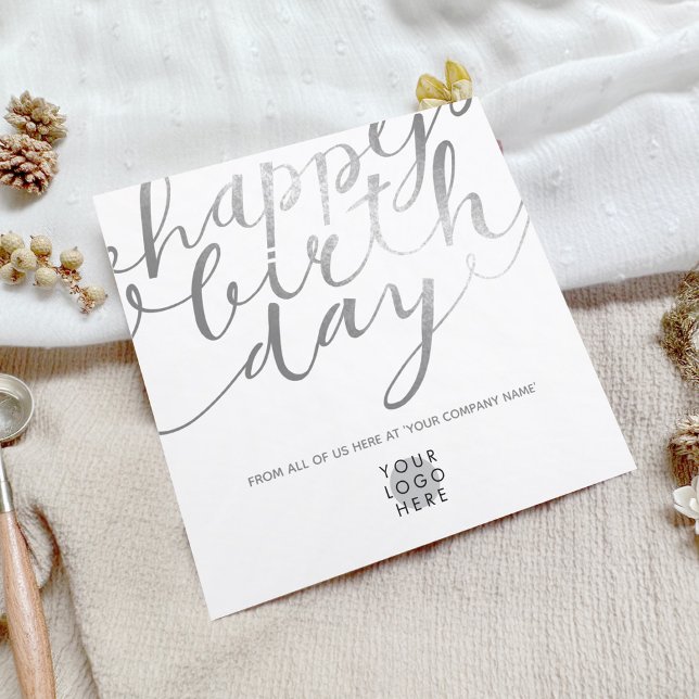 Logotyp Faux Silver Foil Script Lettering Birthday Kort (Skapare uppladdad)