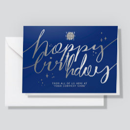 Logotyp Faux Silver Hand Script Navyblå Födelsedag Kort
