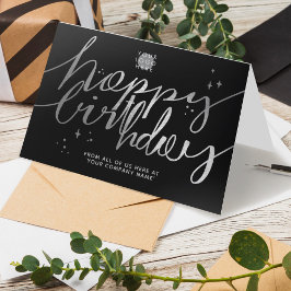 Logotyp Faux Silver Hand-skript Birthday Black Kort