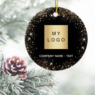 Logotyp för affärsföretag i Black guld glitter Julgransprydnad Keramik