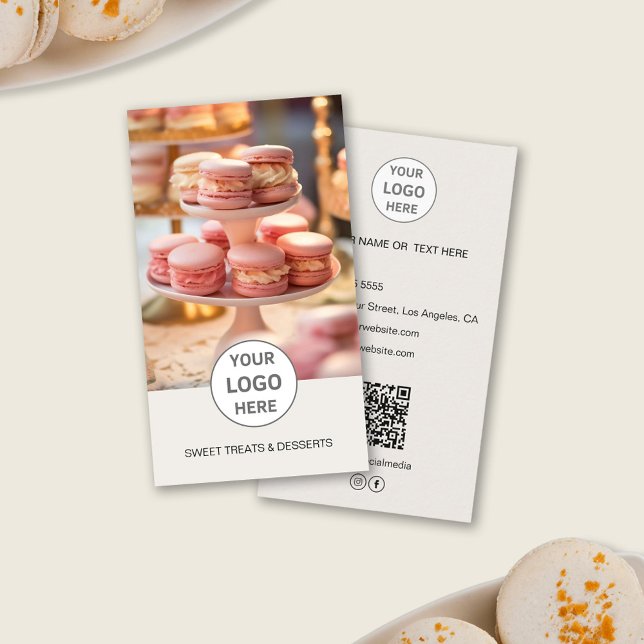 Logotyp för Anpassningsbar av bakverk Foto QR Tan- Visitkort (Bakery Custom Logo Photo QR Tan Business Card)