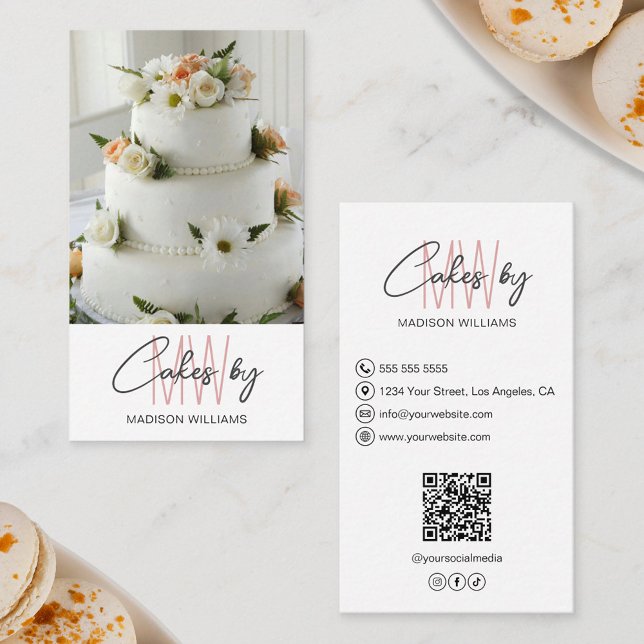 Logotyp för Anpassningsbar av bakverk, Monogram Visitkort (Bakery Cake Custom Monogram Logo Business Card)