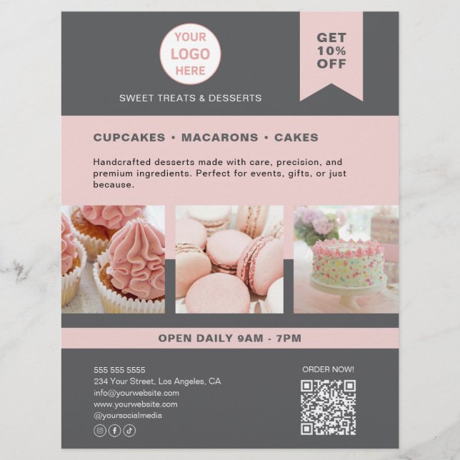Logotyp för Anpassningsbar Grått Rosa Flyer (Framsidan)