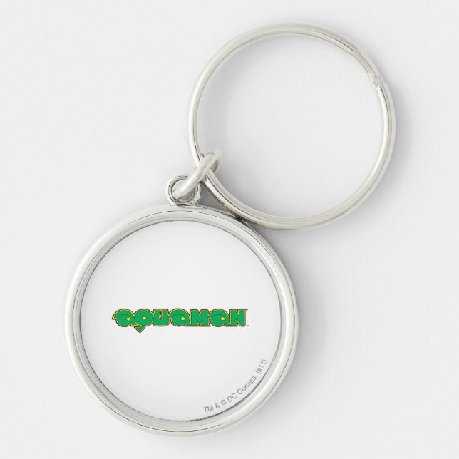 Logotyp för Aquaman Grönt Rund Silverfärgad Nyckelring (Framsidan)
