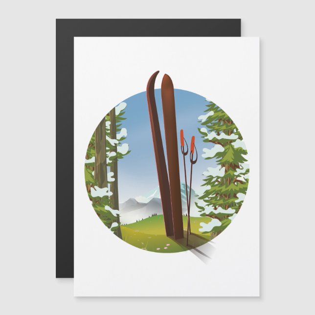 Logotyp för  av skidresor med Retro tecknad (Fram/baksida)