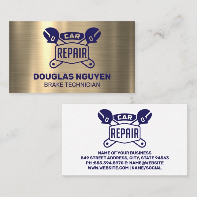Logotyp för bilreparationer | Metallisk Visitkort (Fram/baksida)