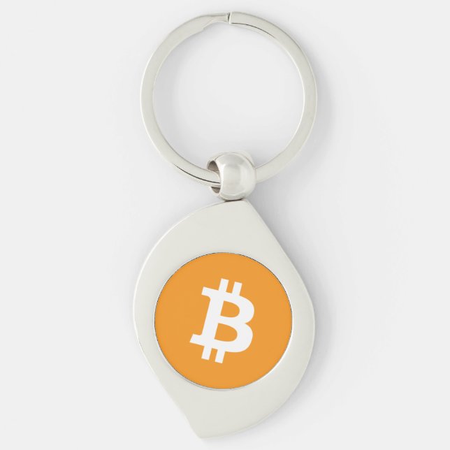 Logotyp för Bitcoin Cryptocurrency Swirl Silverfärgad Nyckelring (Framsidan)