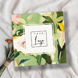 Logotyp för Boho Colorful Grönt Rosa Painting Blom Fyrkantigt Visitkort