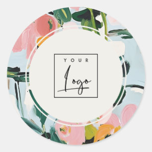 Logotyp för Boho Colorful Rosa Blue-Grönt Målad Bl Runt Klistermärke