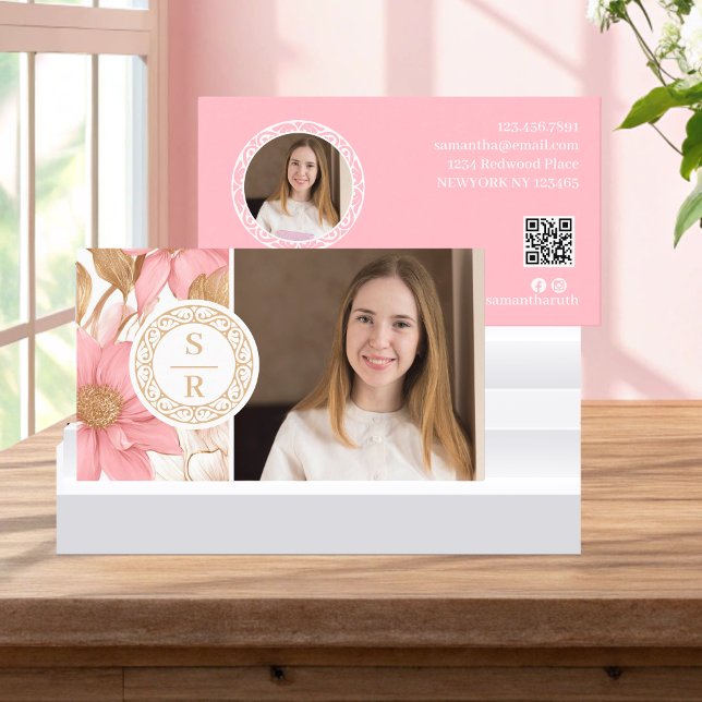 Logotyp för botaniska monogram Vapensköld Blommigt Visitkort (Skapare uppladdad)