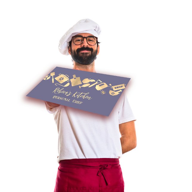 Logotyp för Catering av personalkorrigeringstyp QR Visitkort (Personal Chef Restaurant Catering Logo QR Blue Business Card)