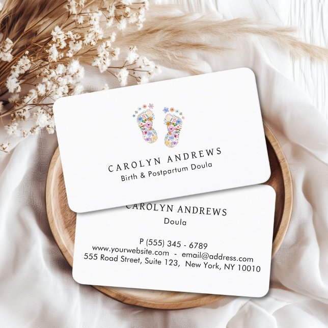 Logotyp för färglöst fotavtryck Baby Visitkort (Colorful Flower Baby Footprint Logo White Business Card)