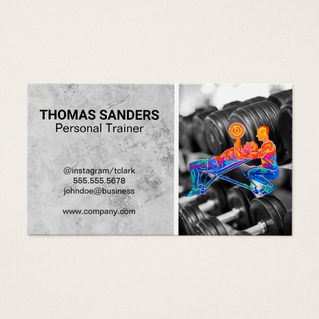 Logotyp för färgstark personlig tränare | Dumbbell Visitkort (Framsidan)