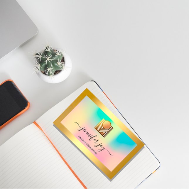 Logotyp för Finansieringskonsultmäklare Guld Holog Visitkort (Finance Consulting Broker Gold Holographic QR Logo Business Card)