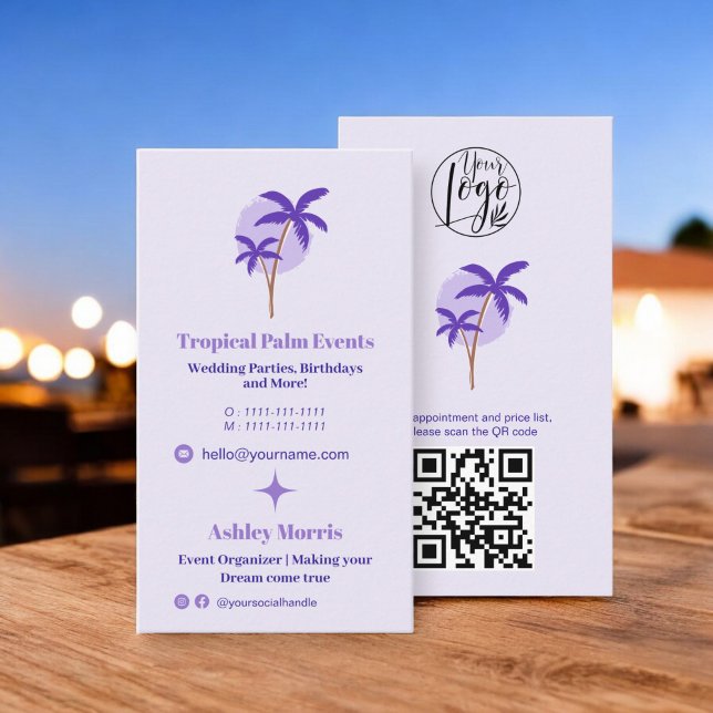 Logotyp för fotoqr-kod för modern lavender-händels visitkort (Modern lavender event planner photo qr code logo business card)