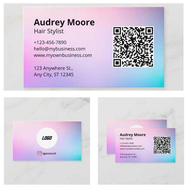 Logotyp för frisör QR Hårstudio Visitkort (Hair Stylist Logo QR Hair Salon Business Card
)