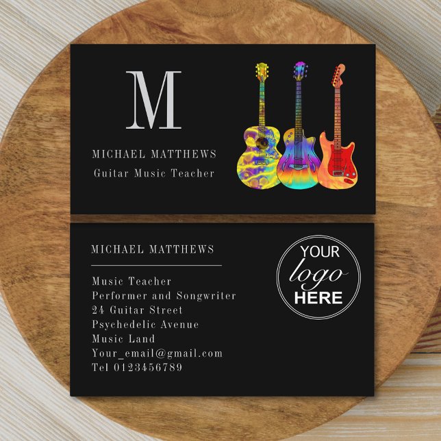 Logotyp för gitarrmusiklärare professionell musike visitkort (Guitar tutor musician logo custom business card)