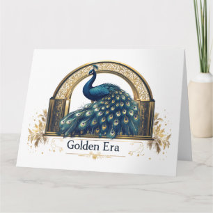Logotyp för Golden Era med elegant påfågeldesign Kort