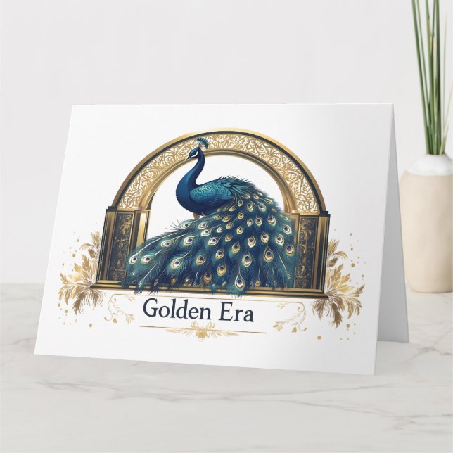 Logotyp för Golden Era med elegant påfågeldesign Kort (Framsida)