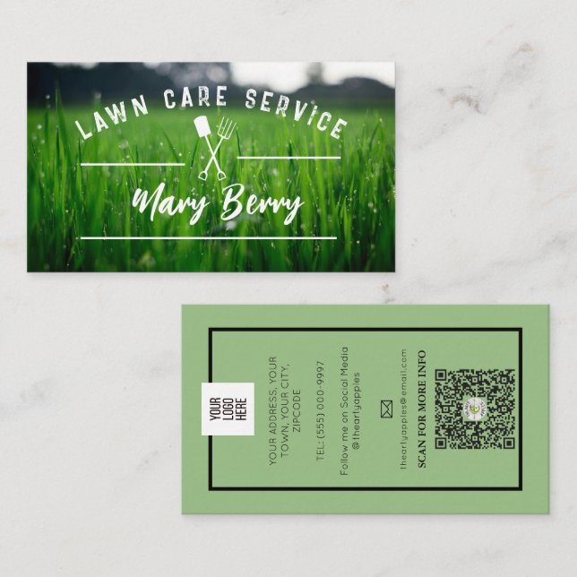 Logotyp för gräsmatta- och landskapstjänster visitkort (Fram/baksida)