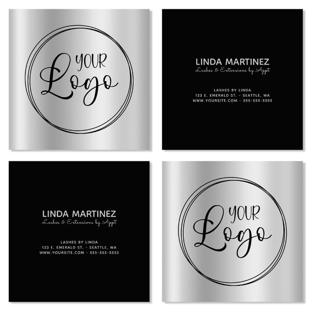 Logotyp för Grått-strålningscirkel i silver Fyrkantigt Visitkort (Silver Grey Gradient Circle Logo Square Business Card)