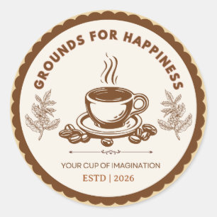Logotyp för Grounds For Happiness Coffee Runt Klistermärke