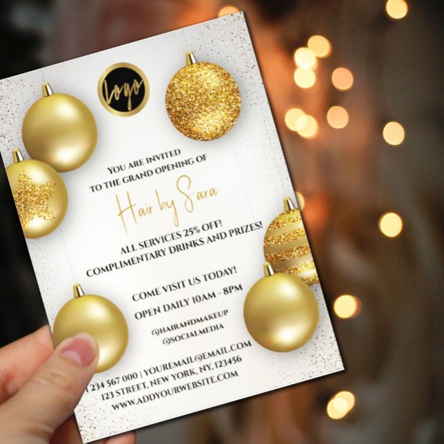 logotyp för guld-ballonpriser Vi är öppna Flyer (#businessmarketingadvertisingpromotion #createyourownbusinessflyer #goldpalloon #partyivitztion #pr)
