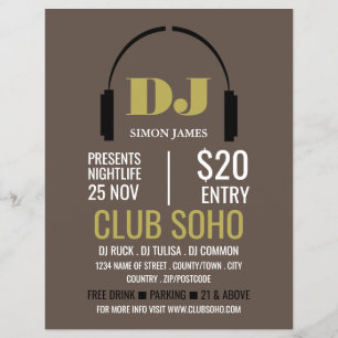 Logotyp för hörlurar, DJ, Klubb Event Advertising Reklamblad
