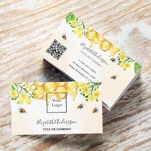 logotyp för humla honung gult blommigt qr-kod visitkort