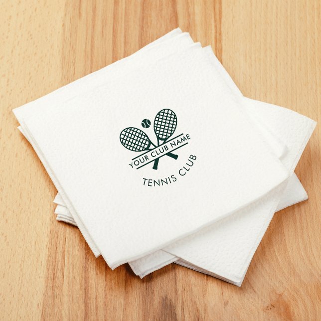 Logotyp för idrottens Klubb-tennis-Grönt, Namn Pappersservett (Your Club Name Tennis Rackets Motif Green Logo Paper Napkins)