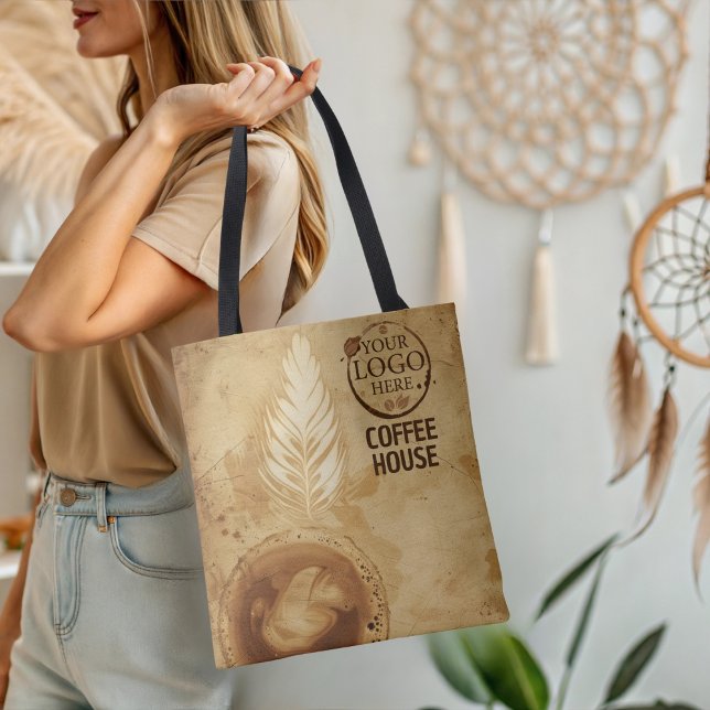Logotyp för konsthandel och kaffebutiker tygkasse (Latte Art cafes and coffee shops Logo Business Tote Bag employee retail conference clean promotional)