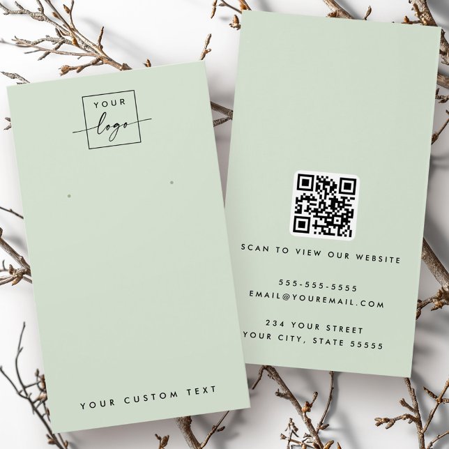 Logotyp för ljusavståndskassett QR-visning för grö Visitkort (Light sage green logo QR earring display card)