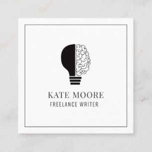 Logotyp för Ljust Bulb Idea Brain Writer Editor Fyrkantigt Visitkort