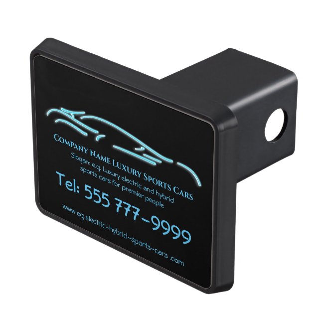 Logotyp för lyxbilar - Ices Blue Sports Car on bla Dragkroksskydd (Topp Höger)