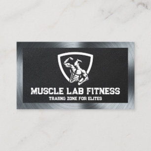 Logotyp för "Man Flexing Fitness" Läder METALL Visitkort