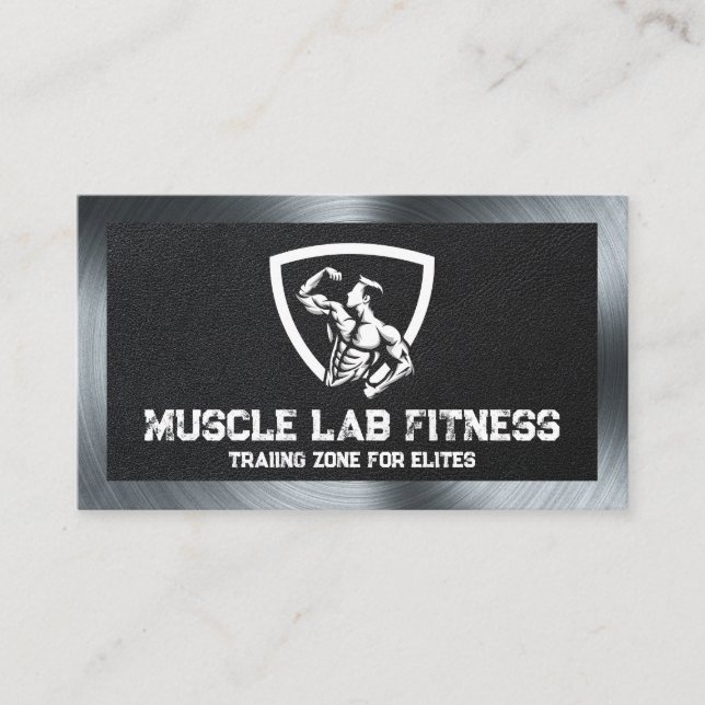 Logotyp för "Man Flexing Fitness" | Läder | METALL Visitkort (Framsida)
