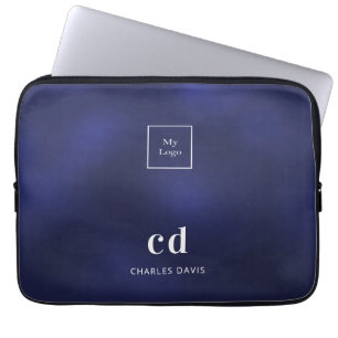 Logotyp för marinblå vita namn-initails laptop fodral