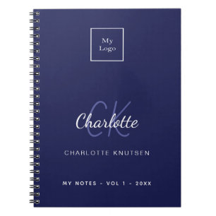 Logotyp för marinblått monogram namn anteckningsbok