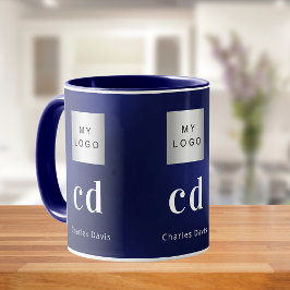 Logotyp för marinblått monogram namn mugg