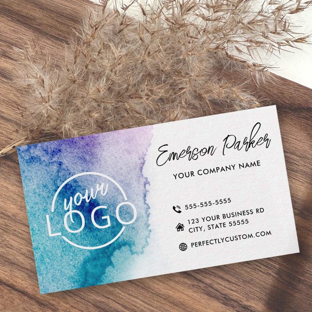 Logotyp för minsta vattenfärgsblått lila i vattenf visitkort (Skapare uppladdad)