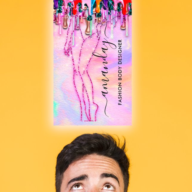 Logotyp för mode Designer QR Ro-kroppsformenheter Visitkort (Fashion Designer Logo QR Rose Body Shape Drips Business Card)