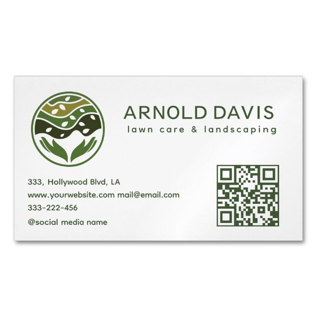 Logotyp för modern gräsmatta och landskapsvård und magnetiska visitkort (Framsida)