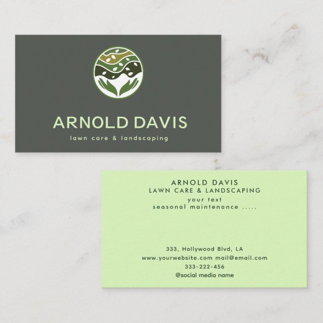 Logotyp för modern gräsmatta och landskapsvård und visitkort (Fram/baksida)