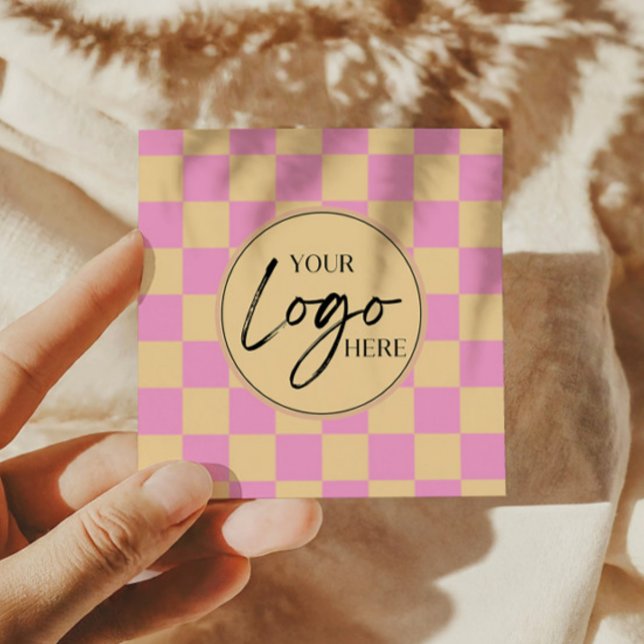 Logotyp för Modern Rosa Orange Checkated Anpassnin Fyrkantigt Visitkort (Skapare uppladdad)