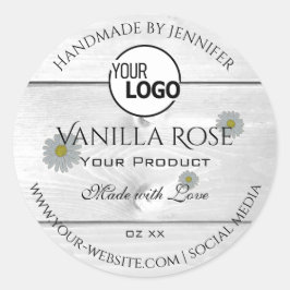 Logotyp för Modern White Wood Grain Product Labels Runt Klistermärke